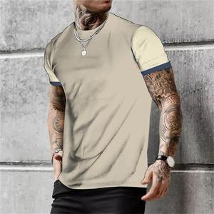 T-shirt à manches courtes pour homme, col rond, coupe classique, design tricoté décontracté, respirant, 100% coton, vert, blanc, beige - Product Image 2