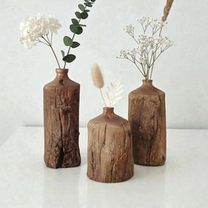 Handmade Rustic Wooden Vases Minimalist Unique Wood Decorative Vase Wabi Sabi Japanese Style Solid Wood Shelf Decor Artistic Pot - Product Image 5