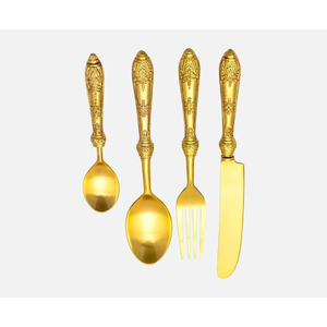 Juego de Cubiertos Chapados en Oro Vintage Atemporal con Acabado Mate, Cuchillo, Tenedor y Cuchara para Hogar, Hotel, Restaurante, Boda, Comedor de Lujo - Product Image 1