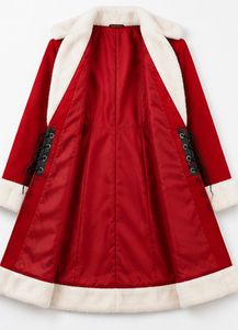 MAKTRA Robe Manteau Rouge de Noël pour Femme avec Bordure en Fausse Fourrure, Dentelle Strassée, Taille Corset, Imperméable, pour Fêtes de Noël et d'Hiver, Vente en Gros - Product Image 4