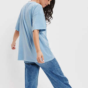 Camiseta Corta Azul para Mujer, con Detalle de Bolsillo, Suave, Transpirable, Ecológica, Informal, para Primavera, Personalizable - Product Image 6