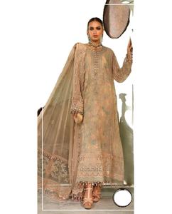 2023 High Quality <b>Beige</b> Chiffon Silk Salwar Kameez Viscose Hand Work and Embroidery Pakistani/Indian Style Hot Selling <b>Dress</b> - Product Image 1