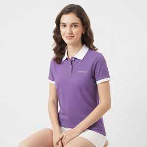 Women's <b>Purple</b> Pique <b>Polo</b> <b>Shirt</b> Short Sleeve Solid Color Casual Breathable Cotton Top Front Logo - Product Image 4