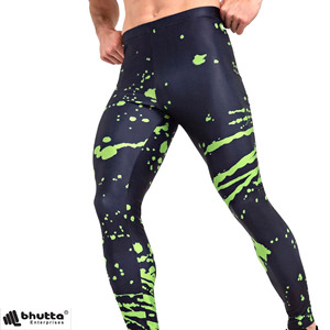 Nouveauté Leggings de sport pour homme à taille élastique respirants antibactériens à imprimé éclaboussures vert néon - Product Image 4