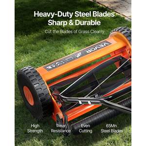 16\" Manual <b>Push</b> Reel <b>Lawn</b> <b>Mower</b> with 5-Blade Adjustable Height 2 Wheels & Grass Catcher - Product Image 3