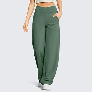 Pantalones de trabajo de moda para mujer, de cintura alta, con protección solar, adelgazantes, de seda helada, de pierna ancha - Product Image 1