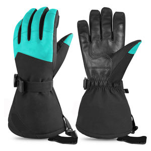 Gants de ski unisexes pour l'automne, en cuir PU, isolés thermiquement, imperméables, coupe-vent, avec sangle de poignet réglable, noir et turquoise - Product Image 1