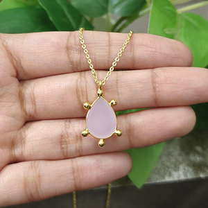 Wholesale 18k Gold Plated Gemstone Pendant Necklace <b>Beaded</b> Designer Bezel Set Teardrop Pendant Brass Jewelry Necklace for Unisex - Product Image 6