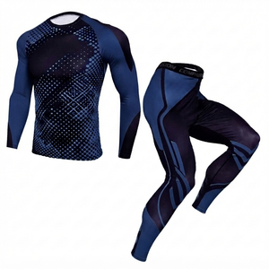 Ensemble de vêtements de sport pour hommes sur mesure, respirant, à séchage rapide, avec taille élastique, manches longues, pour l'entraînement en salle de sport - Product Image 1