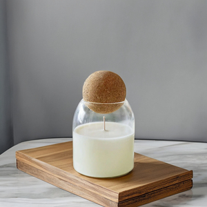 Mais Popular Ball Cork Design Pequeno Jar Vela Perfumada Vela De Cera De Soja Artesanal De Longa Duração em Frasco De Vidro Resistente Ao Calor Claro - Product Image 3