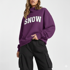 Sweat-shirt surdimensionné à col rond pour femme, rose, imprimé lettres Nowad, en tricot léger avec doublure polaire, col montant - Product Image 2