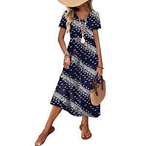 Vestido midi informal de corte A para mujer, vestido de verano fluido para la playa con bolsillos laterales - Product Image 1
