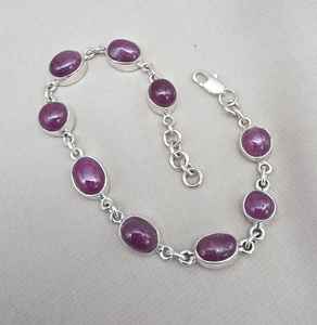 Natural Ruby 925 Sterling <b>Silver</b> Oval Cabochon Red Gemstone Link Bracelet Handmade Fine Jewelry - Product Image 6