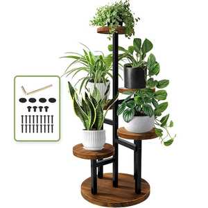 Support de plantes en bois moderne avec trois étagères circulaires pour plantes vertes d'intérieur, décoration de la maison, style minimaliste - Product Image 4