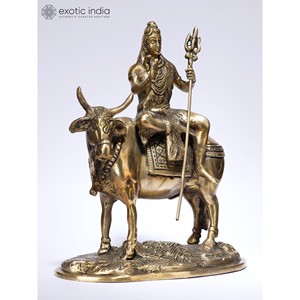 Estatua de latón de 8 pulgadas del Señor Shiva sentado en la escultura de postura de bendición Nandi para decoración del hogar y Templo hecho en La India - Product Image 3