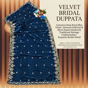 Luxury Light Blue Velvet Bridals Dupattas Heavy Gold Zari <b>Sequin</b> Embroidery Wedding Gifts Birthday <b>Shawls</b> Womens Traditional - Product Image 1