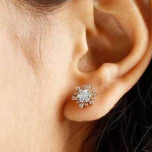 Moissanite Stud <b>Earrings</b> <b>Silver</b> Flower Design Luxury Sparkling Jewelry Gift for Women <b>Wedding</b> Engagement Fine Jewelry - Product Image 1