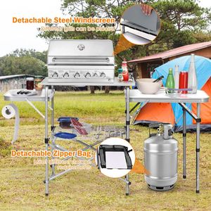 Tavolo Portatile per Barbecue all'Aperto con Paravento e Borsa per Cucinare all'Aperto - Product Image 6