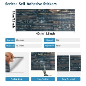 10 pièces Peel Stick PVC revêtement de sol auto-adhésif étanche Grain de bois carreaux autocollants pour bricolage décoration de sol salons cuisines - Product Image 5