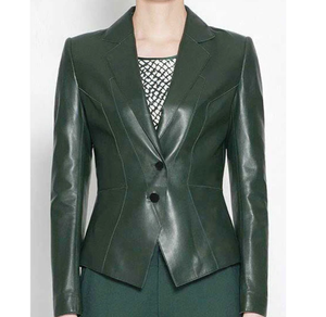 Veste en cuir véritable noire pour femme, à double boutonnage, coupe ajustée, col rabattu, tenue formelle d'automne - Product Image 4