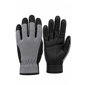 Gants de travail de jardin en cuir PU résistant aux coupures avec revers tricoté, ambidextres, design noir et gris pour usage extérieur - Product Image 1
