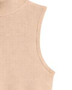 Top Corto Personalizado Beige Acanalado de Cuello Alto Sin Mangas para Mujer, Ajuste Delgado, Elástico, Casual, de Verano, Camiseta sin Mangas, Chaleco Básico de Moda - Product Image 6