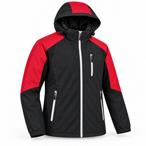Veste softshell fine à capuche pour homme, zippée, color block, pour l'automne, vêtement de travail extérieur, poches, capuche réglable, texte personnalisé sur le devant de l'entreprise - Product Image 2