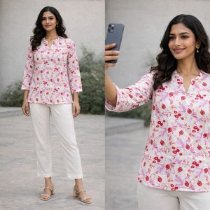 Kurti de fête chic en résille, coupe courte, avec un magnifique col, idéal pour toutes les saisons, tenue de bureau et quotidienne SIE 2026 - Product Image 5