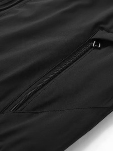 Men's <b>Black</b> Bomber Jacket <b>Fleece</b> Lined Windproof Zipper Closure Casual Solid Color Stand Collar Autumn Wear Regular Fit Front - Product Image 4