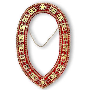 Collar Masónico Chapado en Oro con Cadena Shriner, Terciopelo Rojo y Pedrería Dorada, Tela de Terciopelo de Alta Calidad con Cadena - Product Image 6
