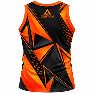 Custom Sublimation Men's Tank <b>Top</b> <b>Orange</b> Black Solid 100% Polyester Breathable Eco-Friendly Quick Dry Gym Stringer <b>Vest</b> - Product Image 2