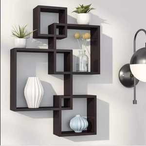 Set 2 Wood Floating Wall <b>Shelves</b> Metal <b>Triangle</b> <b>Bracket</b> Timber Storage Ledge Board Living Room Flower Pot Adjustable Modern - Product Image 4