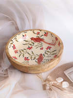 Ensemble de bols en bois faits à la main, écologiques et durables, 8 pouces, motif floral bleu, style américain, émaillés, pour salades, fêtes et service alimentaire, sûrs