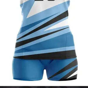 Ensemble d'uniformes de volley-ball unisexes personnalisés, 100% polyester, maillot sublimé, shorts à taille élastique, respirant, col en V, vêtements de sport en mesh - Product Image 5