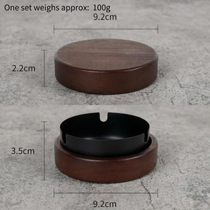 <b>Vintage</b> Luxury Square Metal & Wood Desktop <b>Ashtray</b> with Custom Logo for Home Hotel Restaurant Car-Unique Gift - Product Image 2