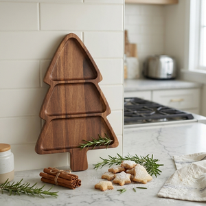 Plateau de service décoratif en bois en forme d'arbre, à compartiments, pour noix, fruits secs, apéritifs et présentation de table - Product Image 4