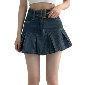 High Waist Women's 100% Cotton <b>Denim</b> <b>Mini</b> <b>Skirt</b> with <b>Pleated</b> Design Belted Waistline Quick Dry & Eco-Friendly - Product Image 4