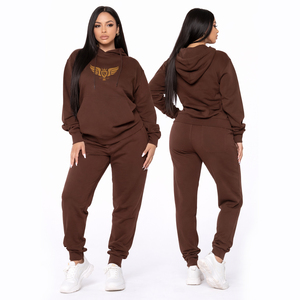 Wholesale Women Brown Oversized Hoodie and Jogger Set Plus Size <b>Tracksuit</b> Cotton Fleece Sweat Suit Casual Loungewear Custom Logo - Product Image 1