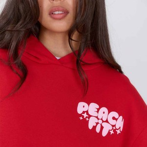 Custom OEM Red Fleece Hoodie Tracksuit <b>Women</b> Oversized Pullover Sweatshirt Jogger Pants 2 Piece <b>Set</b> Wholesale Factory - Product Image 3