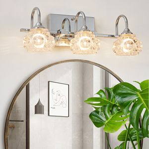 Elegante finitura Nickel spazzolato a 3 luci in cristallo Vintage per bagno con tonalità di vetro trasparente per apparecchi a specchio - Product Image 1