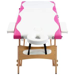 Table de massage pliable 3 zones blanche et rose, construction en bois - Product Image 3