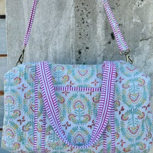Large Cotton Duffle <b>Bags</b> Blockprint Quilted Fabric Weekender <b>Overnight</b> for <b>Women</b> & Girls, Travel <b>Bag</b> - Hospital <b>Bag</b> - Product Image 2