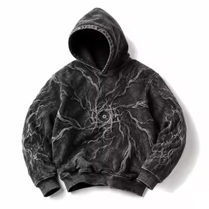 Sweat-shirt à capuche vintage pour homme, style streetwear, effet délavé, imprimé éclairs - Product Image 2
