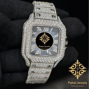 Montre de luxe Pahal Jewels avec diamants, boîtier carré en acier inoxydable 38 mm, affichage analogique à quartz, date, unisexe, bijoux de mode - Product Image 5
