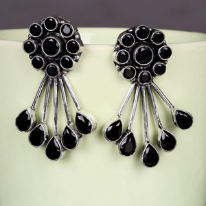 Trendy Brass Oxidized Silver Zircon Flower Design Multi Gemstone Dangle Drop <b>Earrings</b> Wholesale Bulk Handmade Designer for Women - Product Image 5