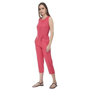 Combinaison sans manches pour femmes, taille haute, couleur unie, avec ceinture, longueur mi-mollet, décontractée, pour le printemps et l'été - Product Image 2