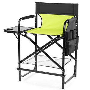 "4 Portable Bar Height Folding <b>Camping</b> Chairs with <b>Cup</b> Holders & Side Table Storage" - Product Image 2
