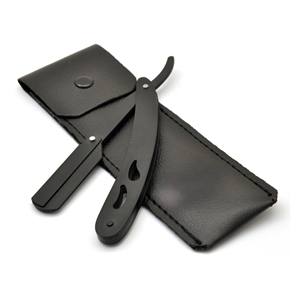 Navaja de Afeitar Recta de Acero Inoxidable Negra, Navaja de Afeitar Plegable Manual Profesional para Barberos, para Hombres, en Elegante Estuche Negro - Product Image 1