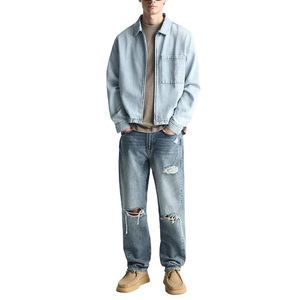 Nouvelle veste en jean tendance surdimensionnée à col et fermeture éclair, durable et écologique, pour homme, hiver, avec grande poche avant - Product Image 3