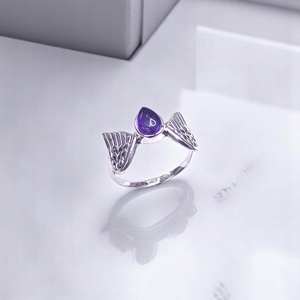 Bagues en argent sterling 925 avec ailes d'ange pour améthyste, quartz rose et turquoise, design ailes d'oiseau, bagues et bijoux en argent - Product Image 4